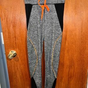 Gray Performance Leggings with Orange Trim